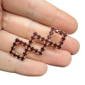 Vintage Triple Diamond Red Rhinestone Brooch